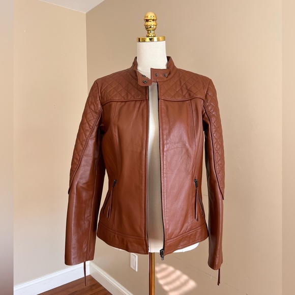 Neiman Marcus Brown Leather Bomber Jacket - Picture 8 of 9